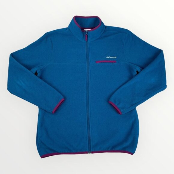 COLUMBIA Mens Fleece Jacket Full Zip Blue Lightweight Outdoor Pockets Large - Picture 1 of 9